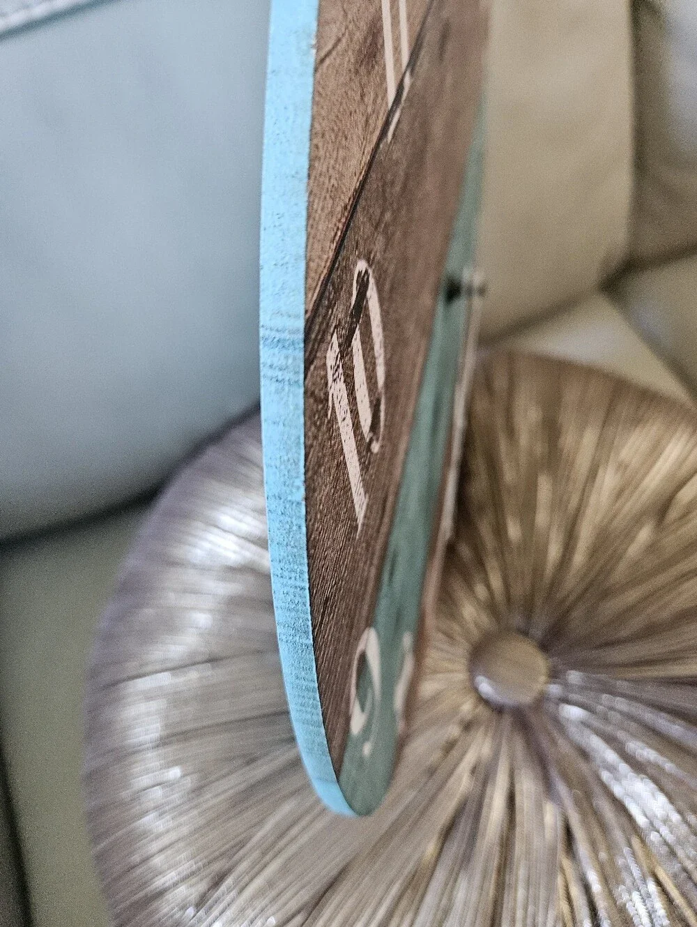 Rustic Teal and Wood Round Wall Clock - Unbranded